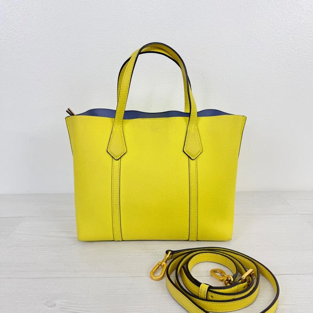Tory Burch Perry Small Tote Womens Yellow Pebbled Leather Crossbody Bag